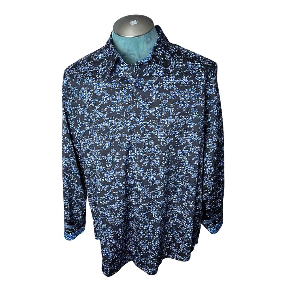 NWT Mens Robert Graham Merano Damask Jacquard Shirt Dark Navy Patterned Size 2XL